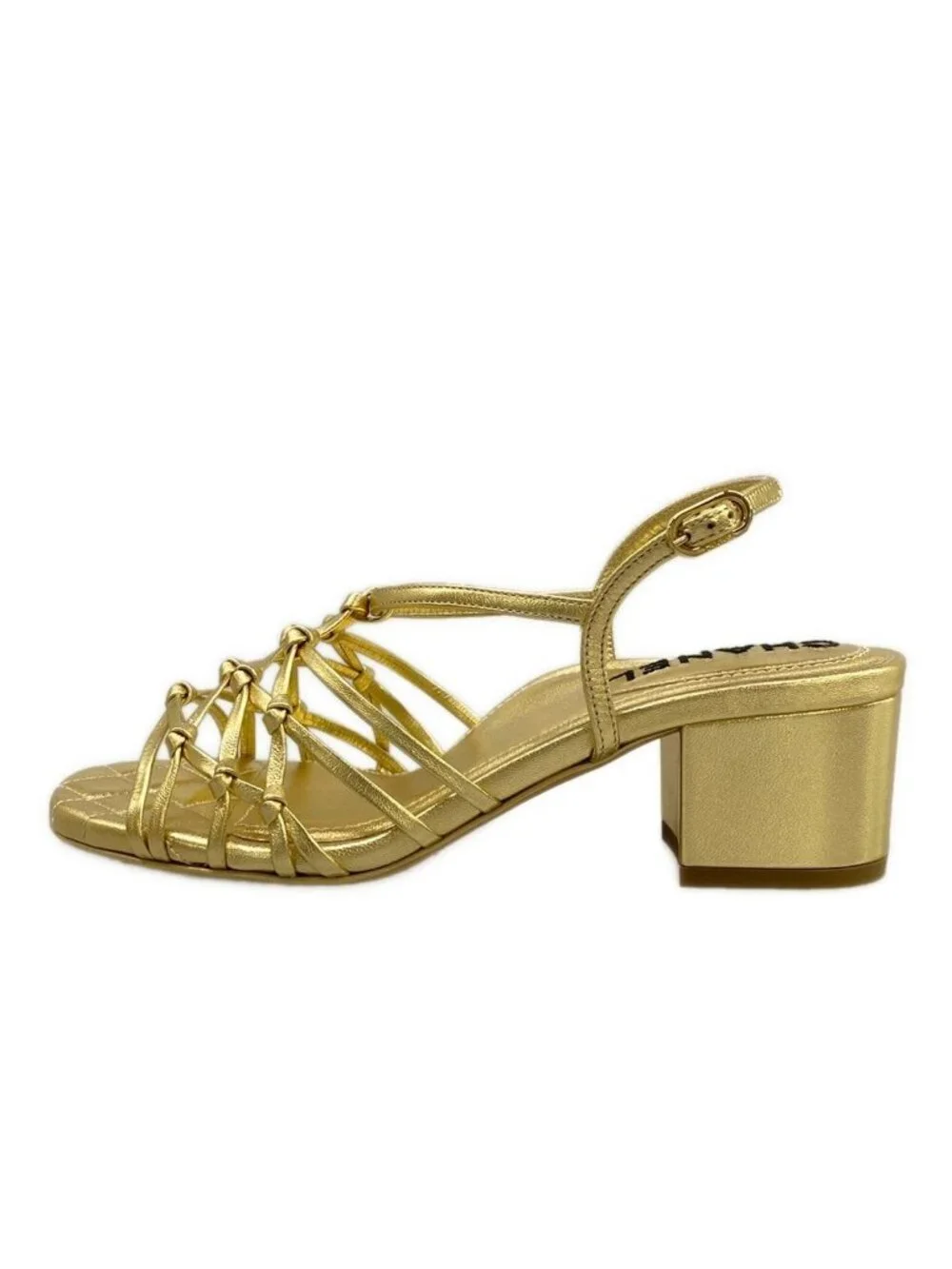 Chanel Sandals Gold CC Logo Quilted Leather